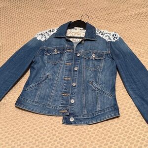 Boston Proper Blue Jean Jacket with White Lace